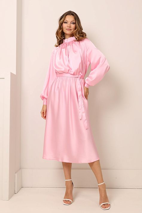 Шелковое платье миди с юбкой-трапеция